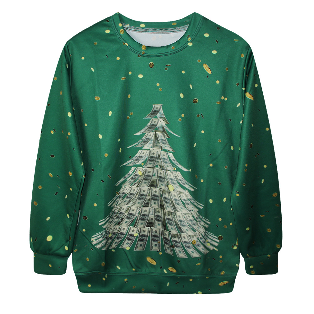 Digital Printed Personalized Dollars Christmas Loose Long-sleeved Pullover Sweatshirt