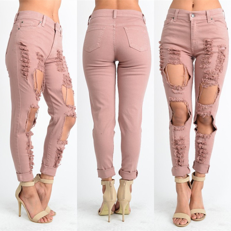 pink ripped skinny jeans