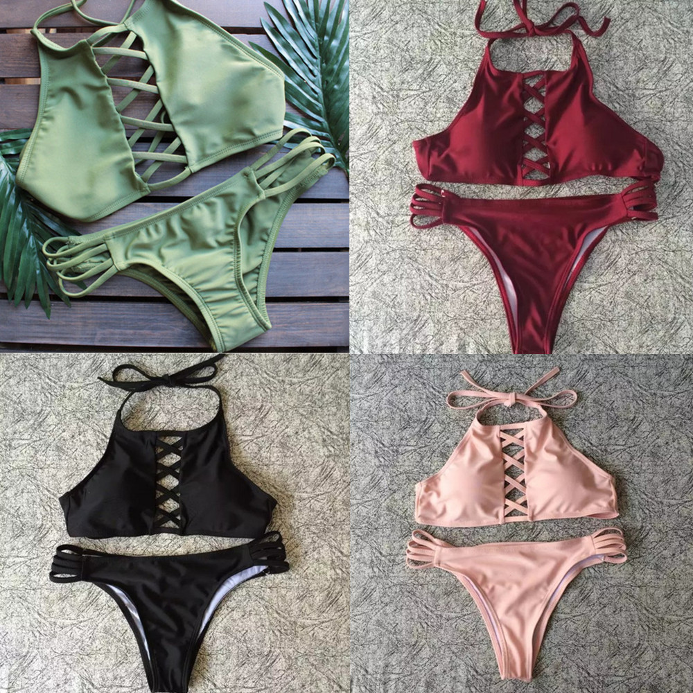 Women's Fashion Sexy Hollow Out Bodycon Bandage Multi-rope Bikini Swimsuit