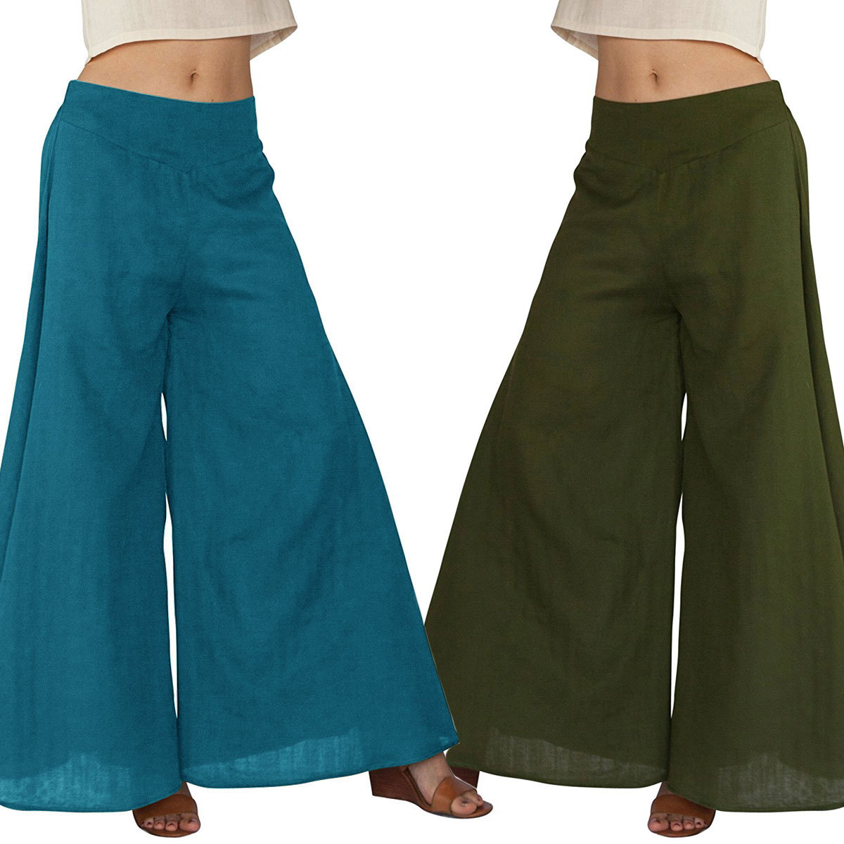 Women's Elastic Waist Plus Size Cotton Wide Leg Culottes Pants