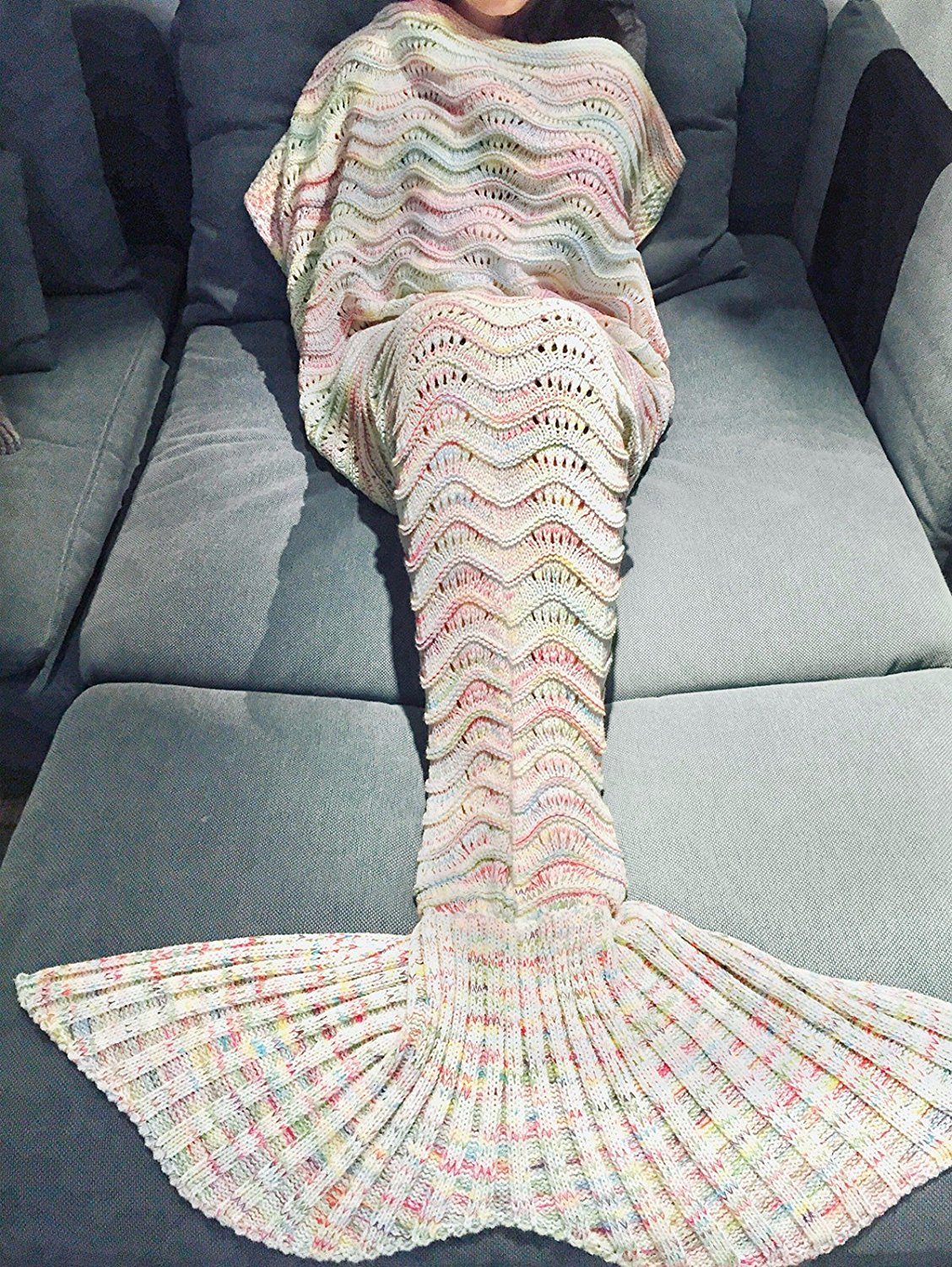 Handcrafted Mermaid Tail Blanket Crochet Knitting Sofa Blanket Rug Soft Sleeping Bag For Adult Teens