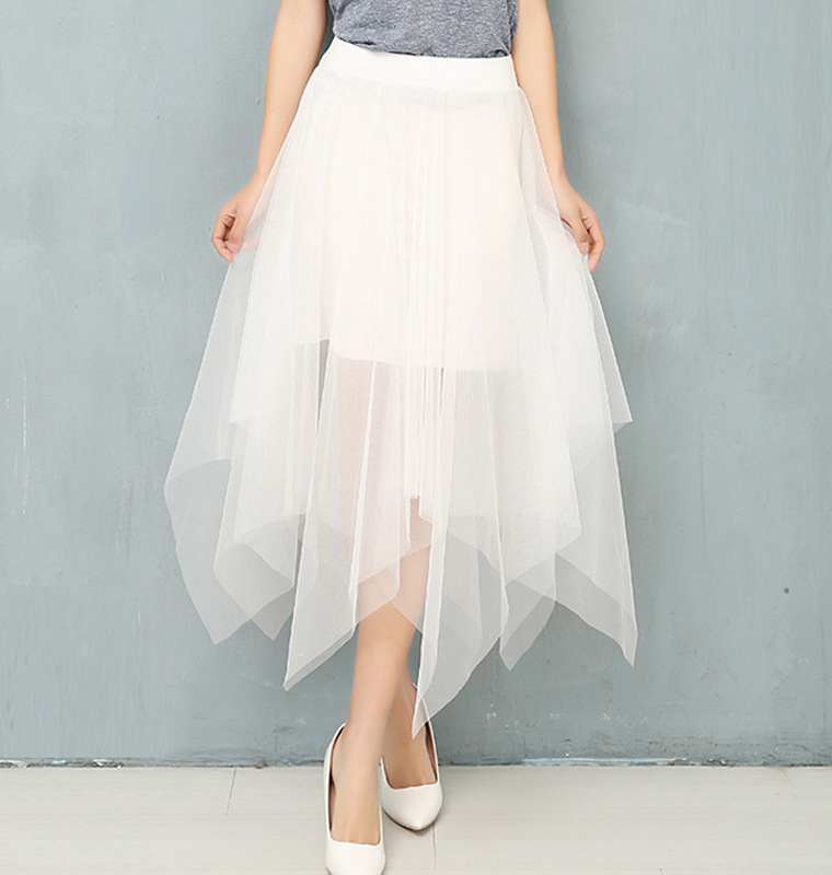 High Waist Thin Long Irregular Yarn Pompon Skirt For Women Girls