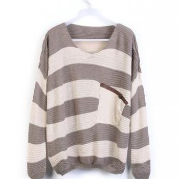 Coffee Striped Bat Long Sleeve Sweater on Luulla